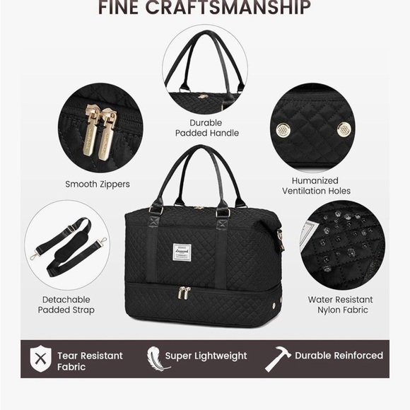 NWT LOVEVOOK Black Quilted Travel Bag Set - Picture 5 of 12